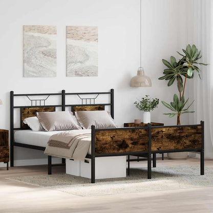 Smoked Oak Engineered Wood Bed Frame 140x200 cm - No Mattress