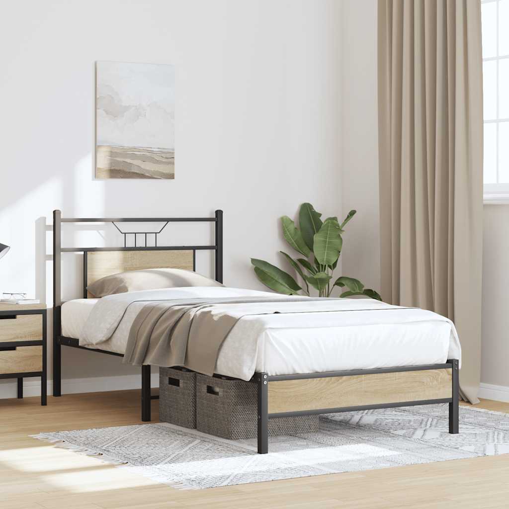 Sonoma Oak Bed Frame 90x200 cm - Engineered Wood, No Mattress