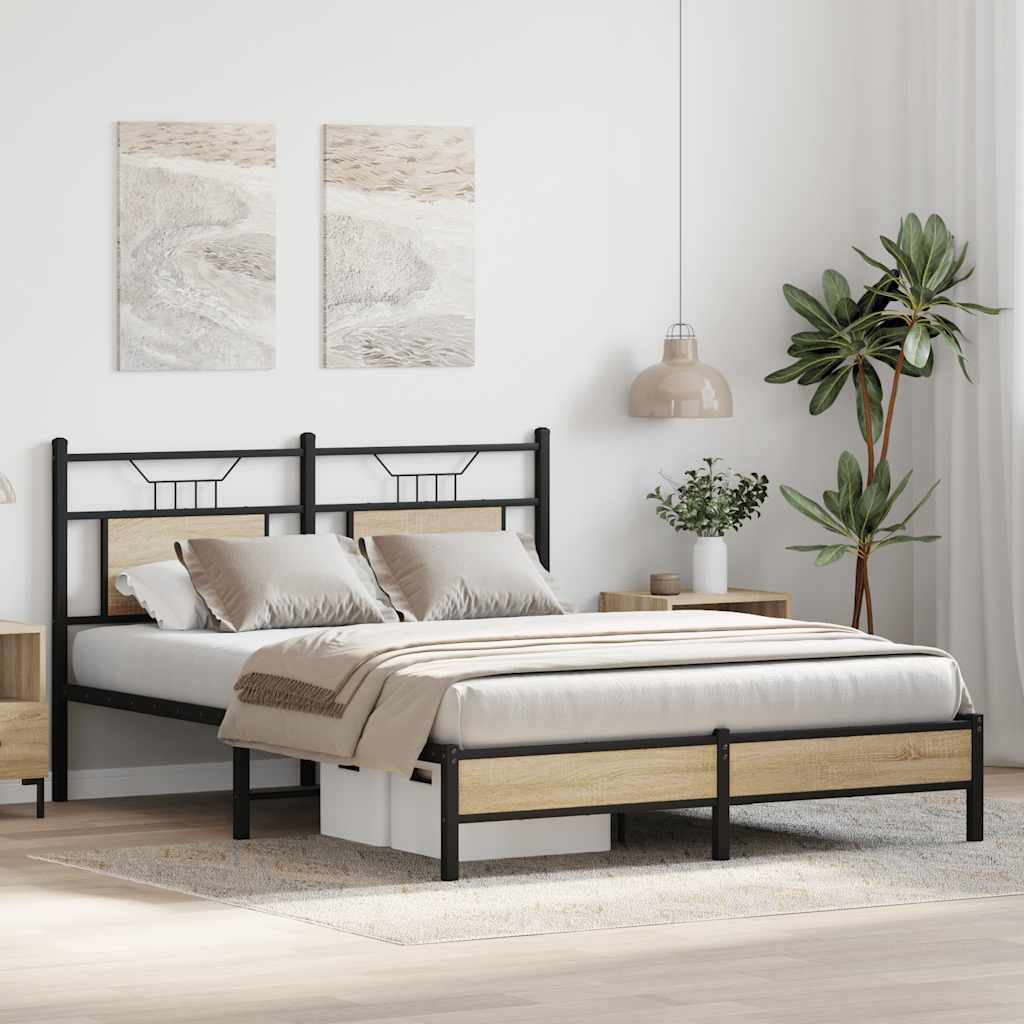 Sonoma Oak Bed Frame 140x200 cm - Engineered Wood, No Mattress