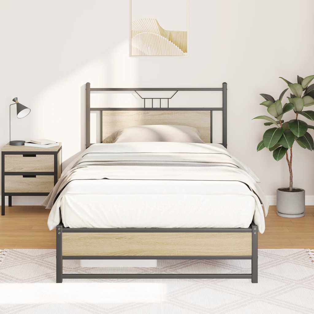 Sonoma Oak Bed Frame 107x203 cm - Engineered Wood, No Mattress Included