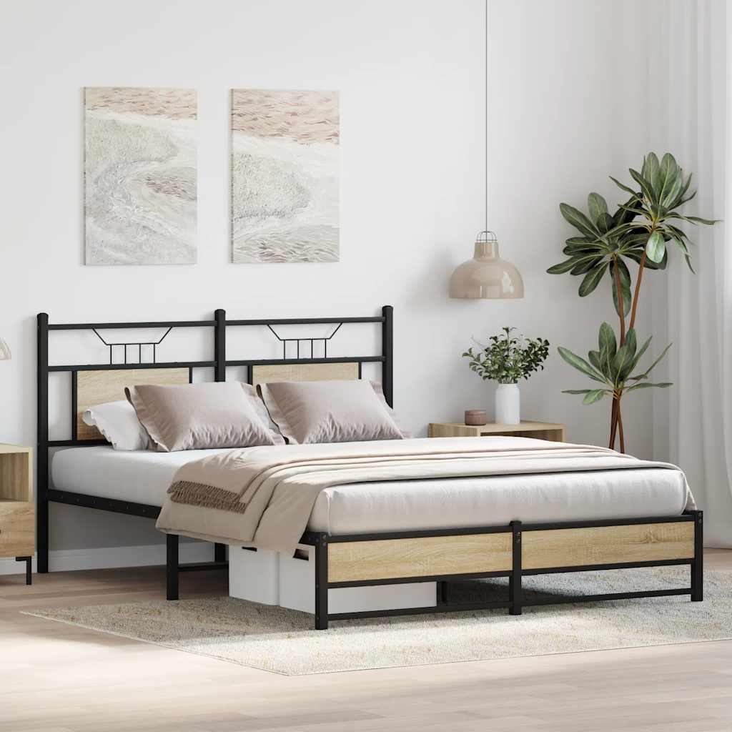 Sonoma Oak 140x190 cm Engineered Wood Bed Frame (No Mattress)