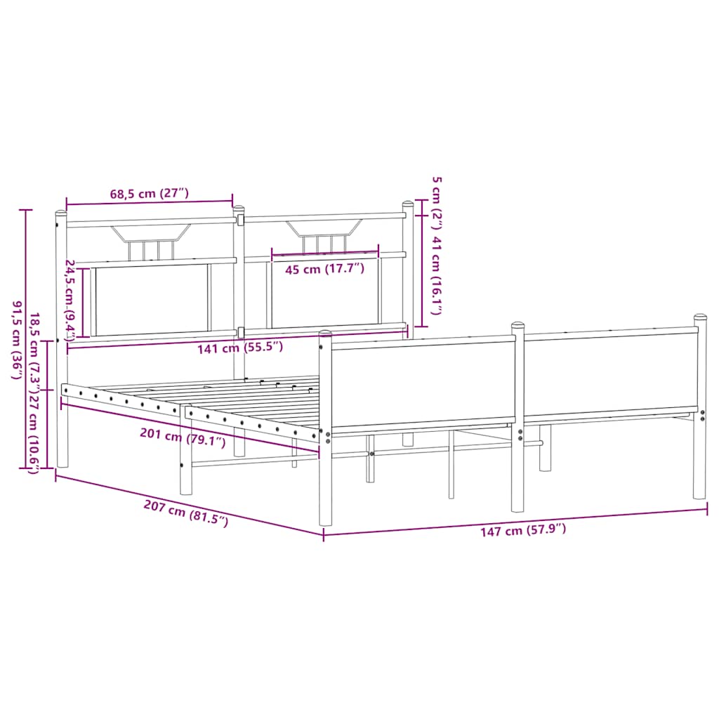 Sonoma Oak Engineered Wood Bed Frame 140x200 cm - No Mattress