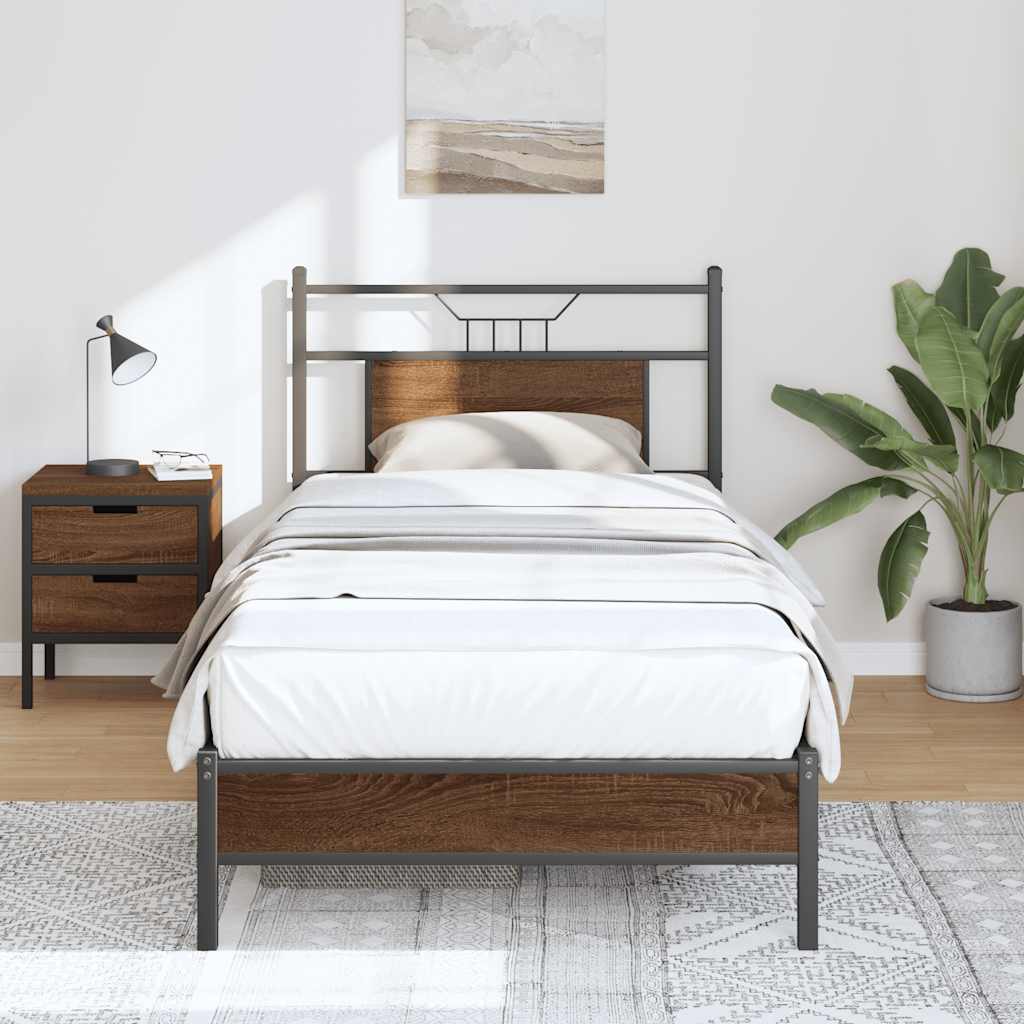 Brown Oak Small Single Bed Frame 75x190 cm - Engineered Wood