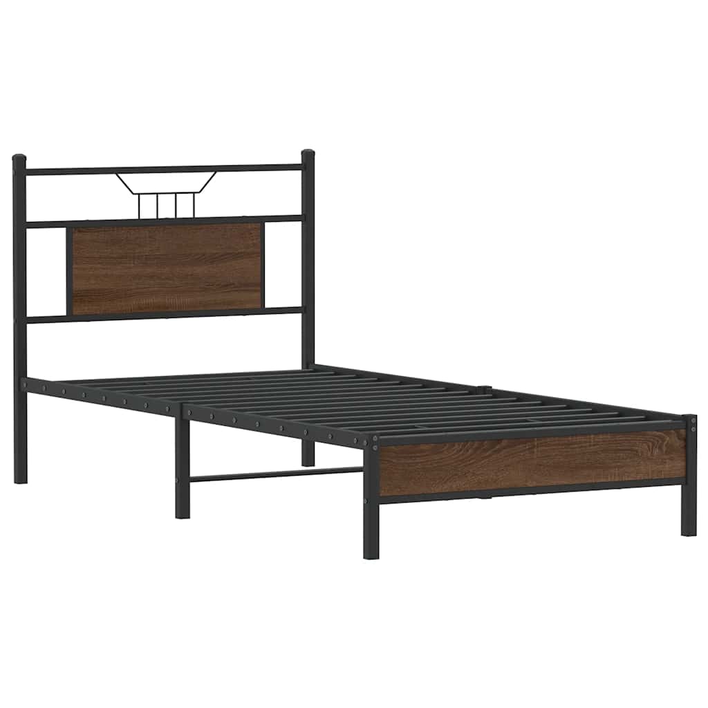 Brown Oak Bed Frame 90x200 cm - Engineered Wood (Mattress Not Included)
