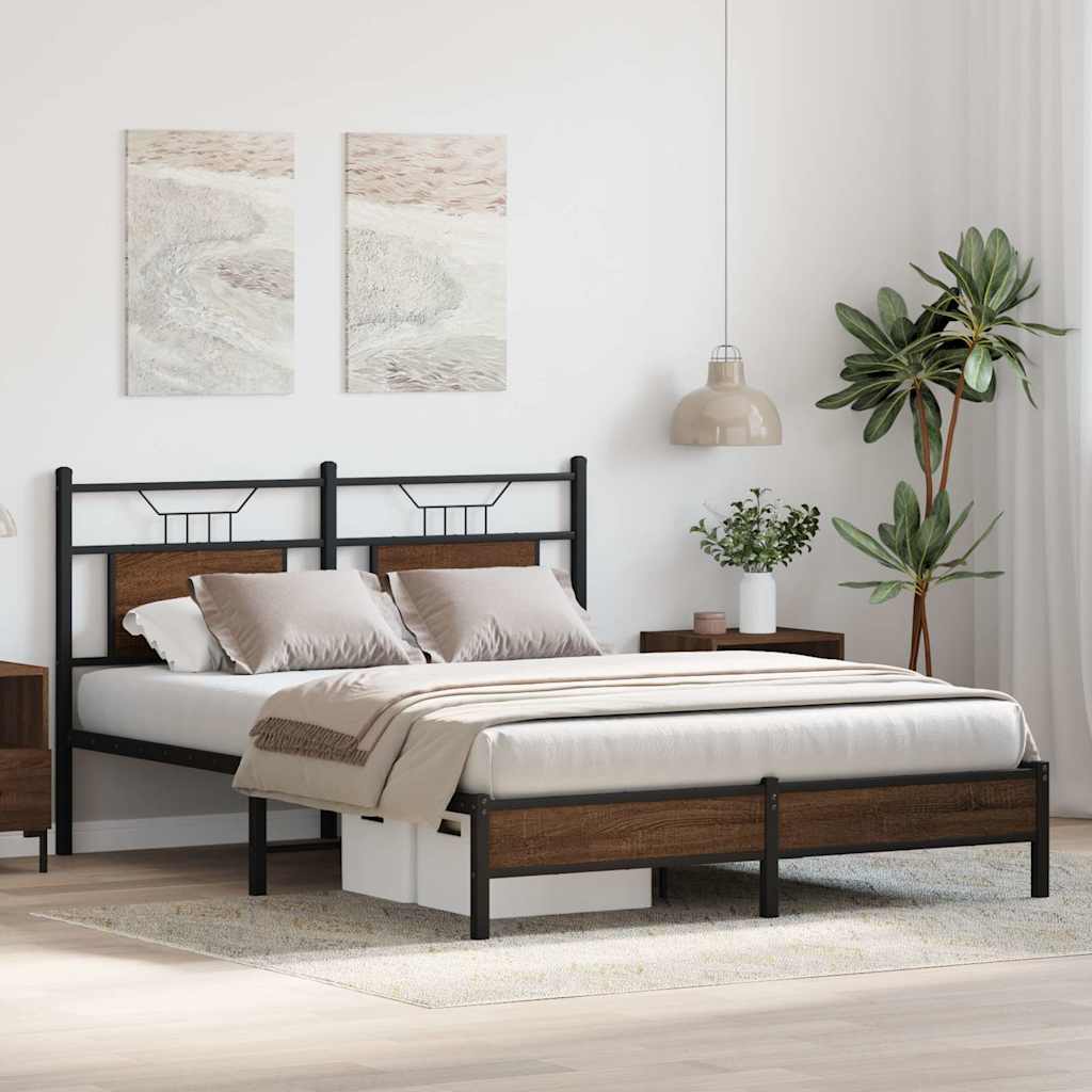 Bed Frame without Mattress Brown Oak 140x200 cm Engineered Wood