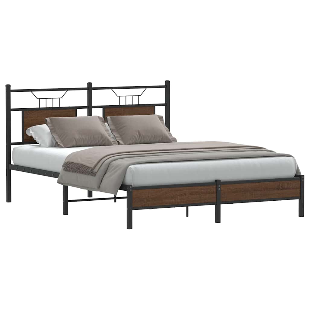 Bed Frame without Mattress Brown Oak 140x200 cm Engineered Wood