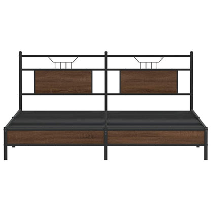 Brown Oak Bed Frame 160x200 cm - Engineered Wood, No Mattress