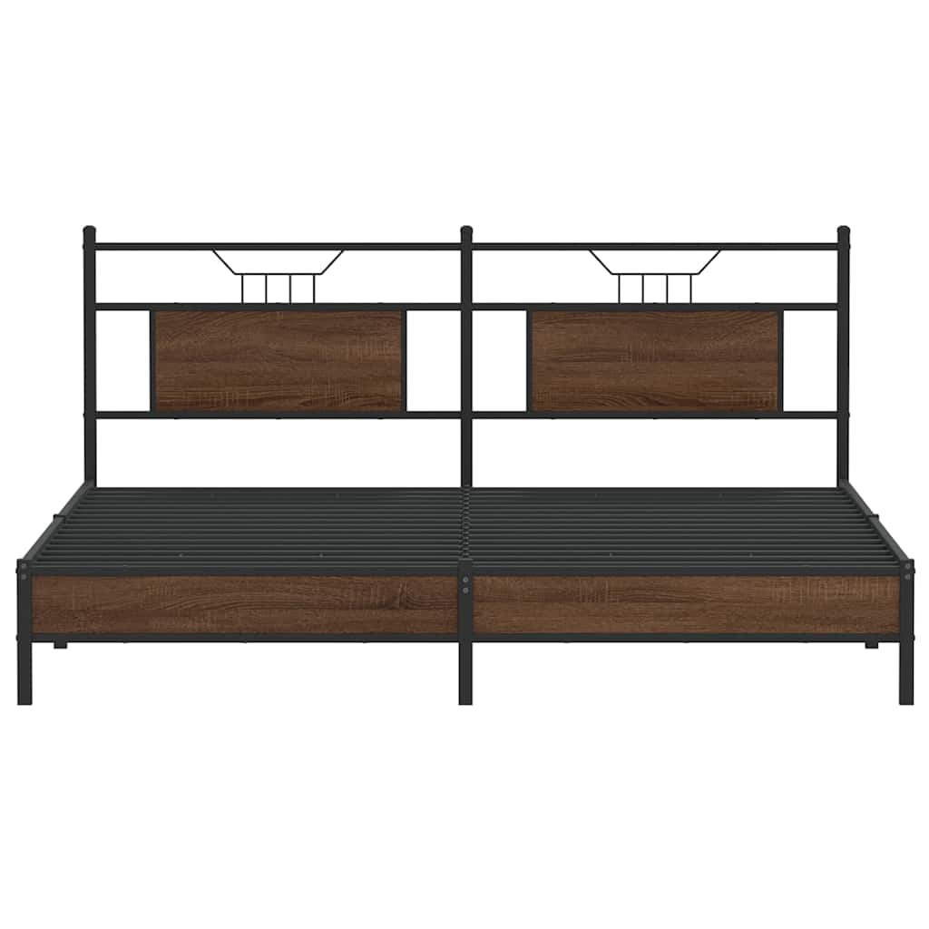 Brown Oak Engineered Wood Bed Frame 183x203 cm (No Mattress)