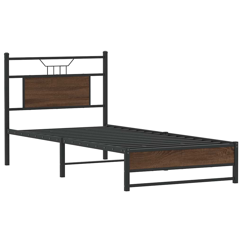 Single Bed Frame Engineered Wood Brown Oak 90x190 cm Without Mattress