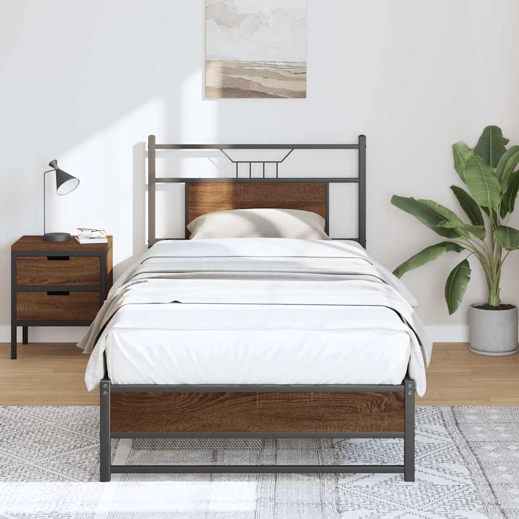 Single Bed Frame Engineered Wood Brown Oak 90x190 cm Without Mattress
