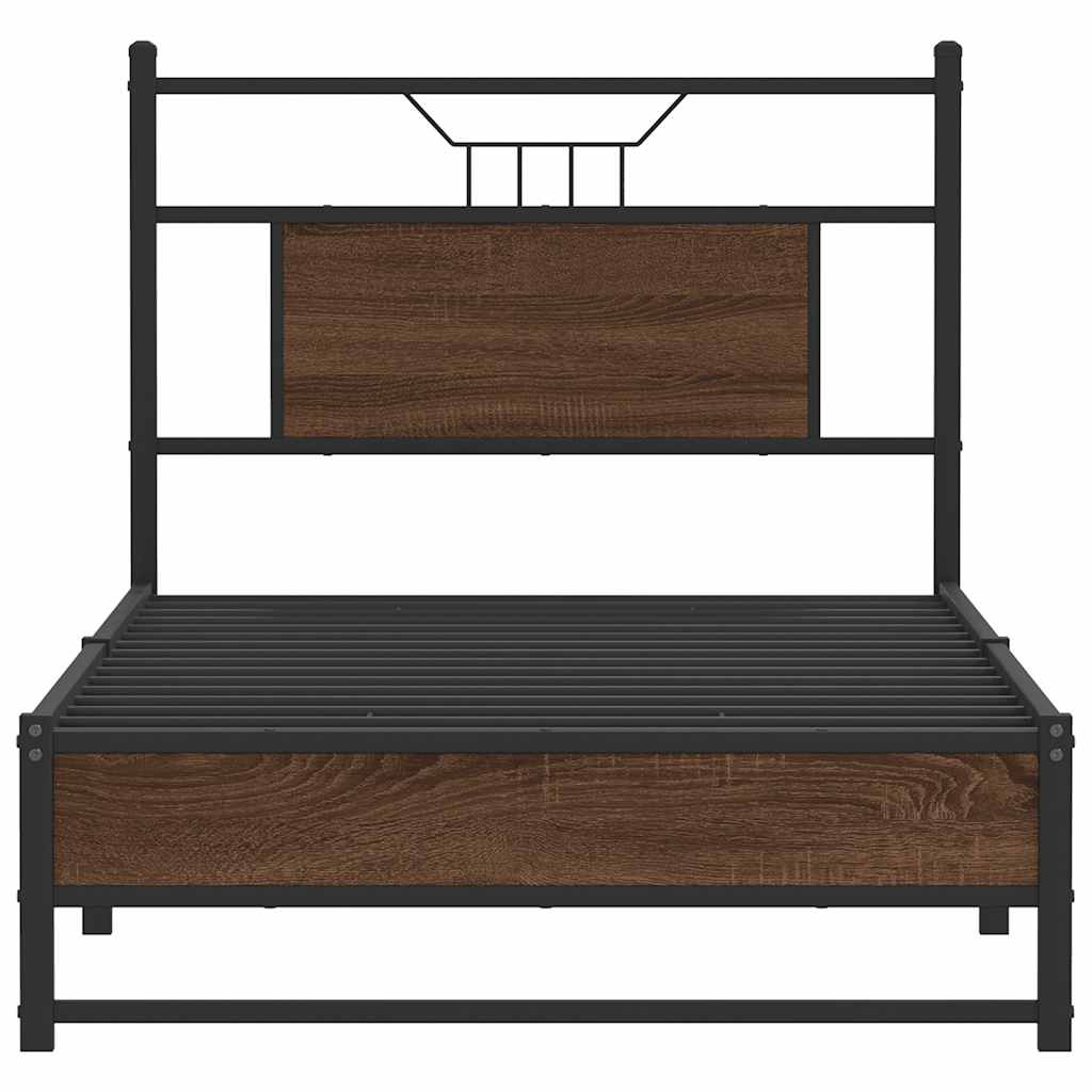 Brown Oak Bed Frame 90x200 cm - Durable Engineered Wood Design