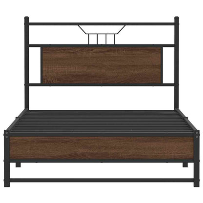 Brown Oak Bed Frame 100x190 cm - Engineered Wood, No Mattress