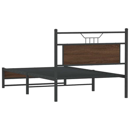 Brown Oak Bed Frame 100x190 cm - Engineered Wood, No Mattress