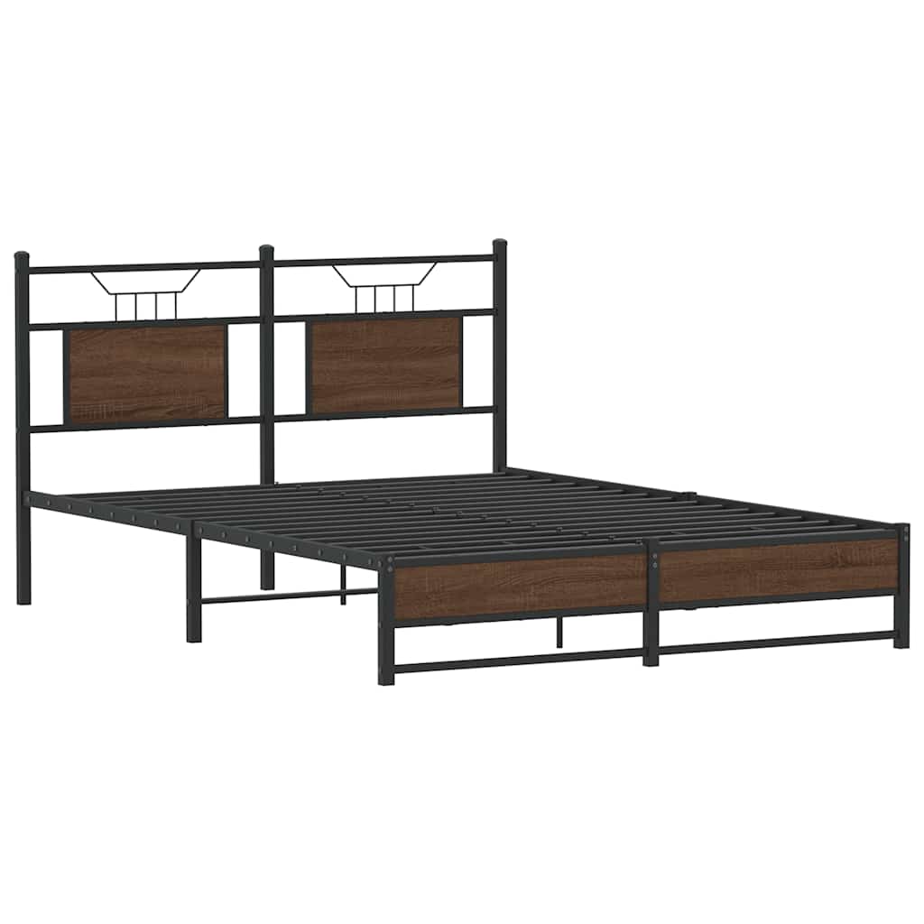 Brown Oak Bed Frame 137x190 cm | Engineered Wood | No Mattress Included