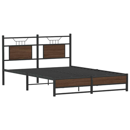 Brown Oak Bed Frame 137x190 cm | Engineered Wood | No Mattress Included