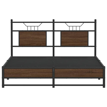 Brown Oak Bed Frame 137x190 cm | Engineered Wood | No Mattress Included