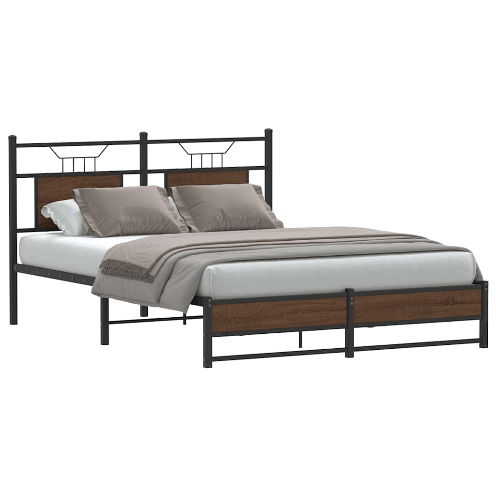 Brown Oak Bed Frame 137x190 cm | Engineered Wood | No Mattress Included