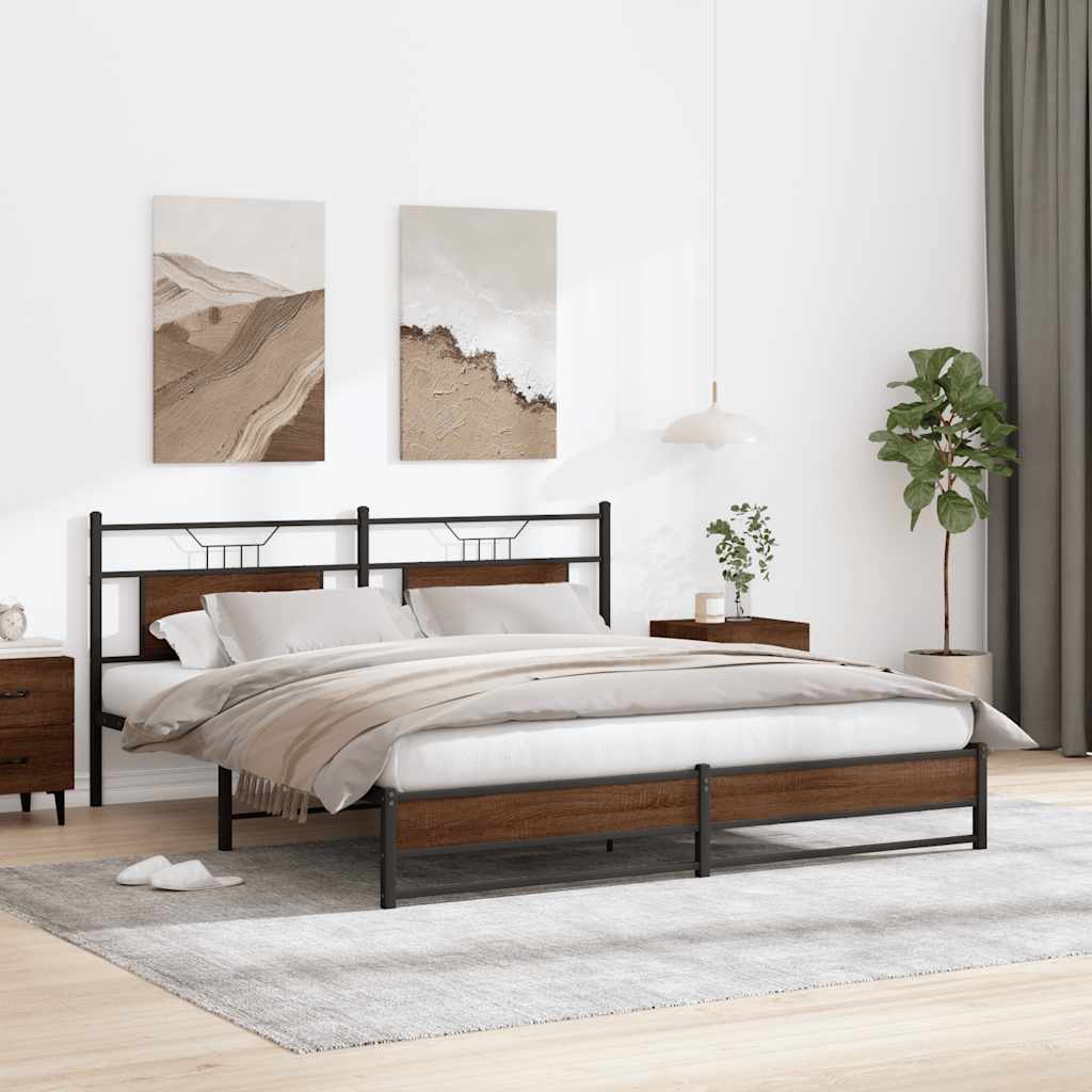 Brown Oak Engineered Wood Bed Frame 160x200 cm (Without Mattress)