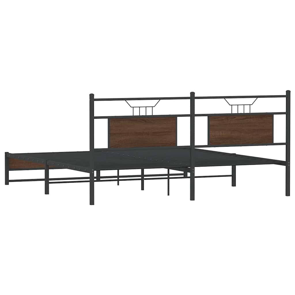 Brown Oak Engineered Wood Bed Frame 160x200 cm (Without Mattress)