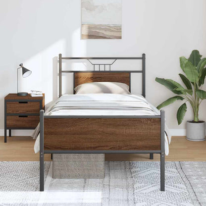 Brown Oak Bed Frame 90x200 cm - Engineered Wood, No Mattress Included