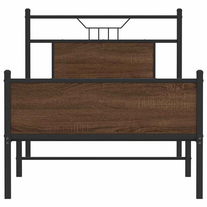 Brown Oak Bed Frame 90x200 cm - Engineered Wood, No Mattress Included