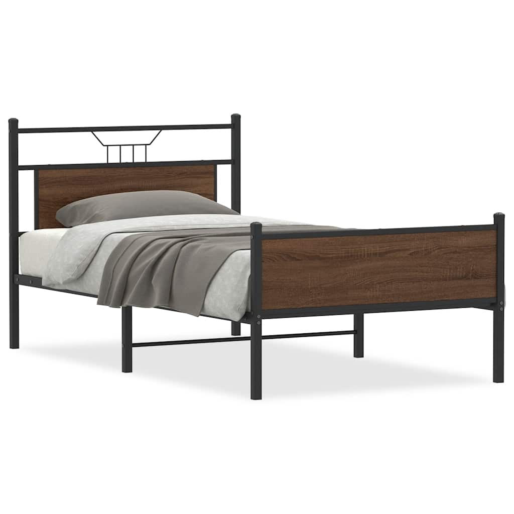 Brown Oak Bed Frame 100x190cm - Durable Engineered Wood Design