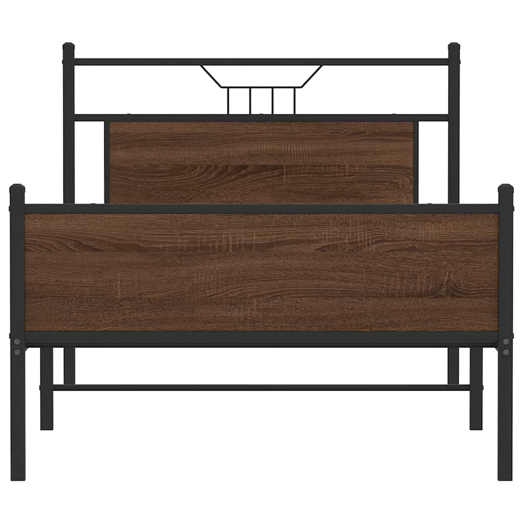 Brown Oak Bed Frame 100x200 cm - Sturdy Engineered Wood Design