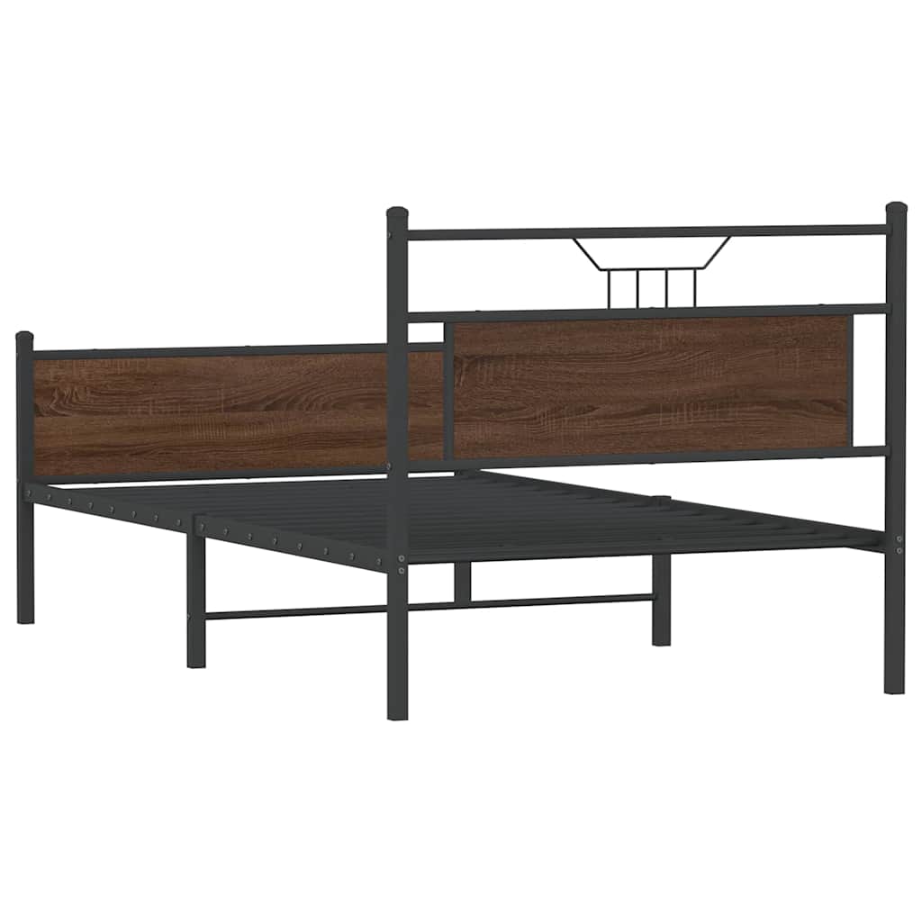 Brown Oak Bed Frame 100x200 cm - Sturdy Engineered Wood Design