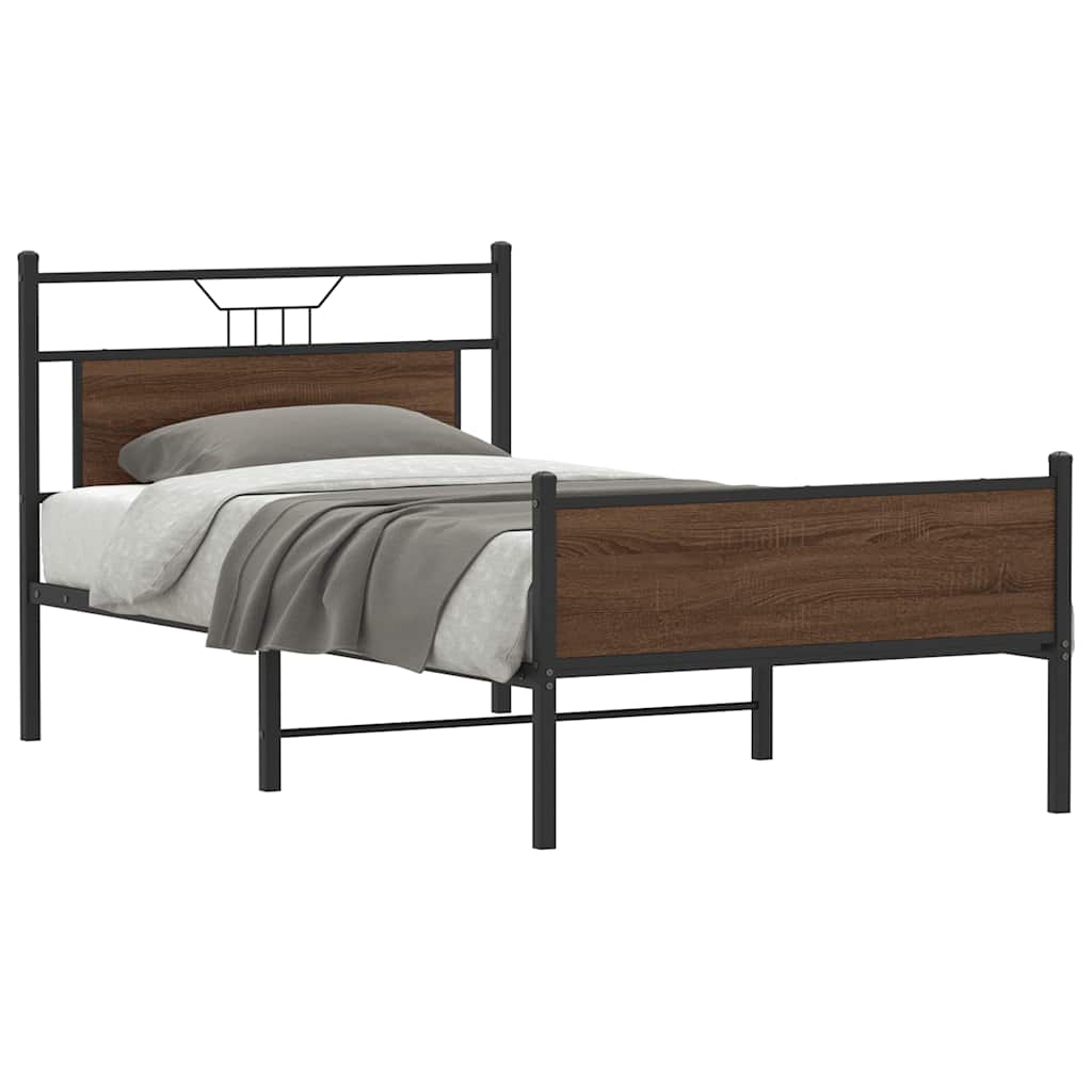 Brown Oak Bed Frame 100x200 cm - Sturdy Engineered Wood Design