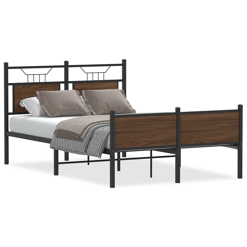 Brown Oak Engineered Wood Bed Frame 120x200 cm (No Mattress)