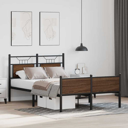 Brown Oak Engineered Wood Bed Frame 120x200 cm (No Mattress)