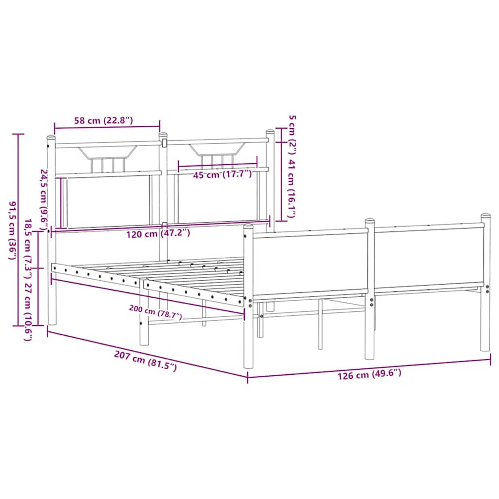 Brown Oak Engineered Wood Bed Frame 120x200 cm (No Mattress)