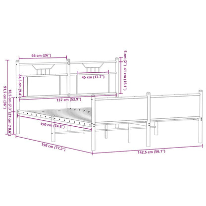 Bed Frame without Mattress Brown Oak 137x190 cm Engineered Wood
