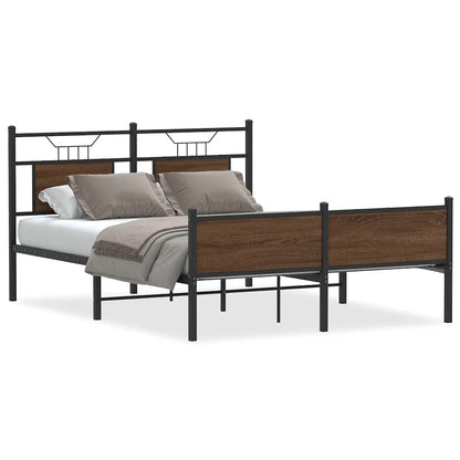 Brown Oak 140x190 cm Bed Frame, Engineered Wood, No Mattress Included