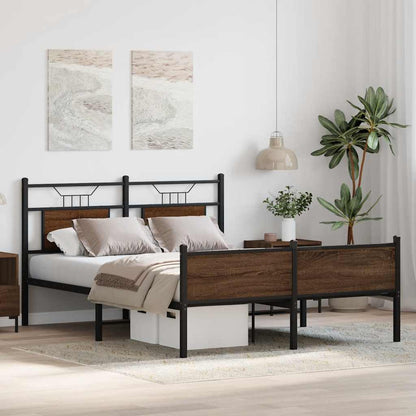 Brown Oak 140x190 cm Bed Frame, Engineered Wood, No Mattress Included