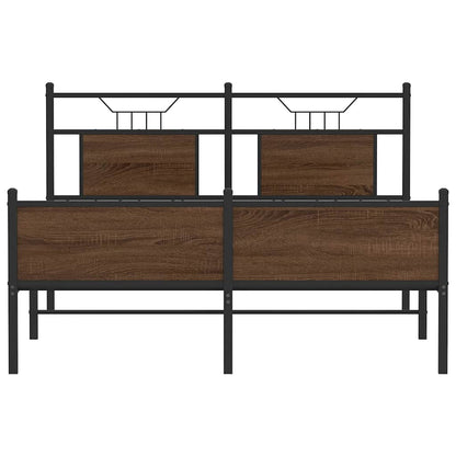Brown Oak 140x190 cm Bed Frame, Engineered Wood, No Mattress Included