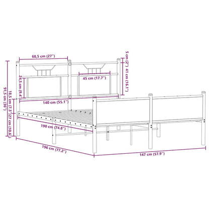 Brown Oak 140x190 cm Bed Frame, Engineered Wood, No Mattress Included
