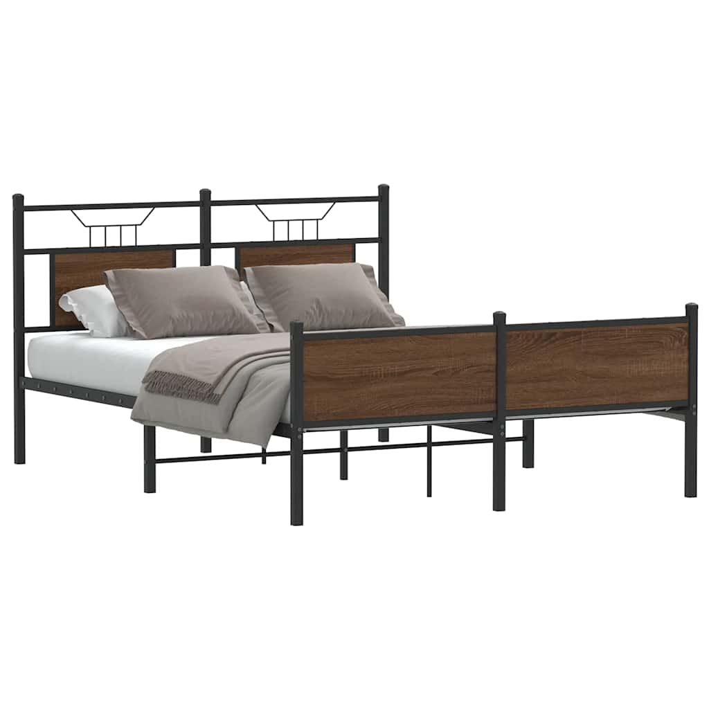 Brown Oak 140x190 cm Bed Frame, Engineered Wood, No Mattress Included