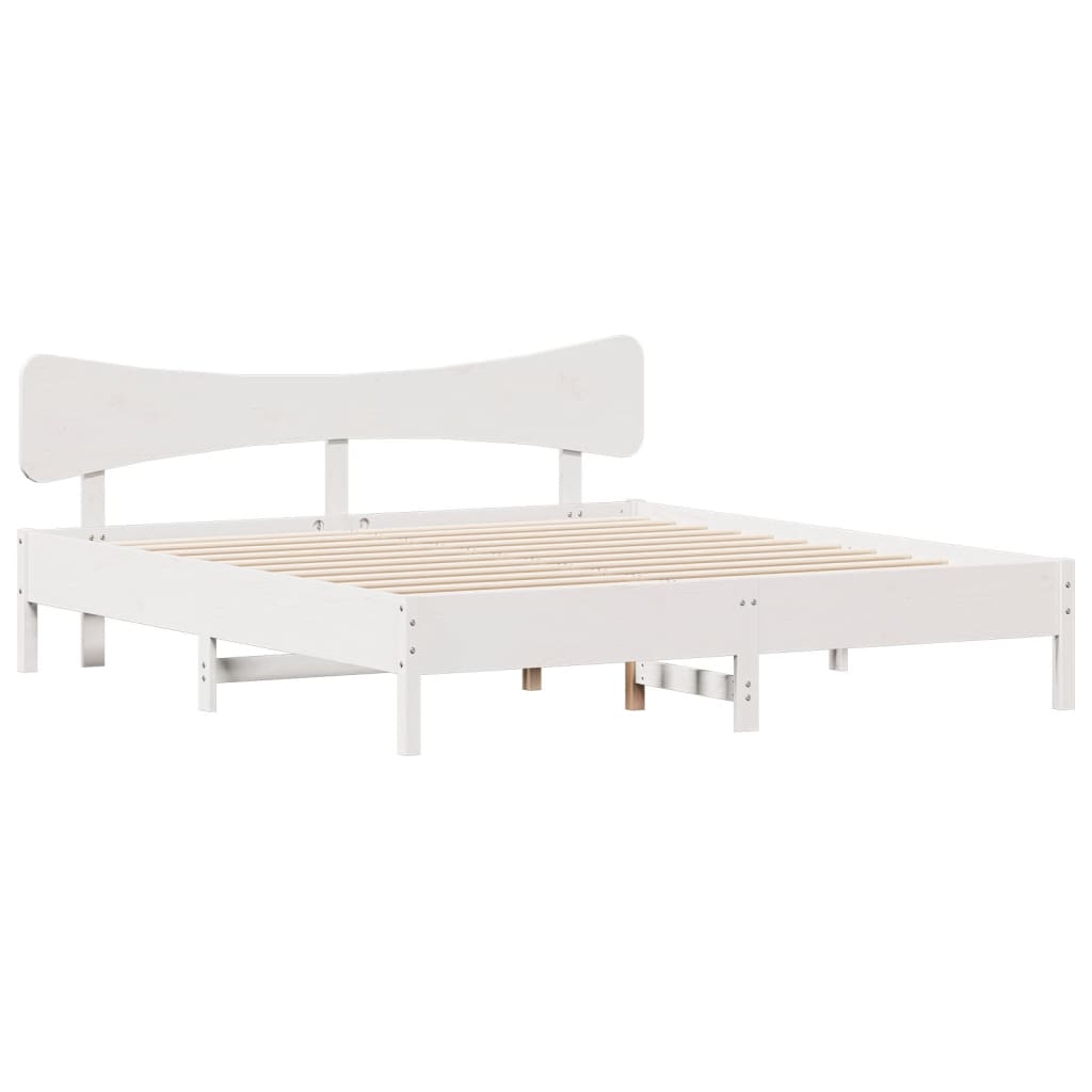 White Solid Pine Wood Bed Frame 200x200 cm - No Mattress Included