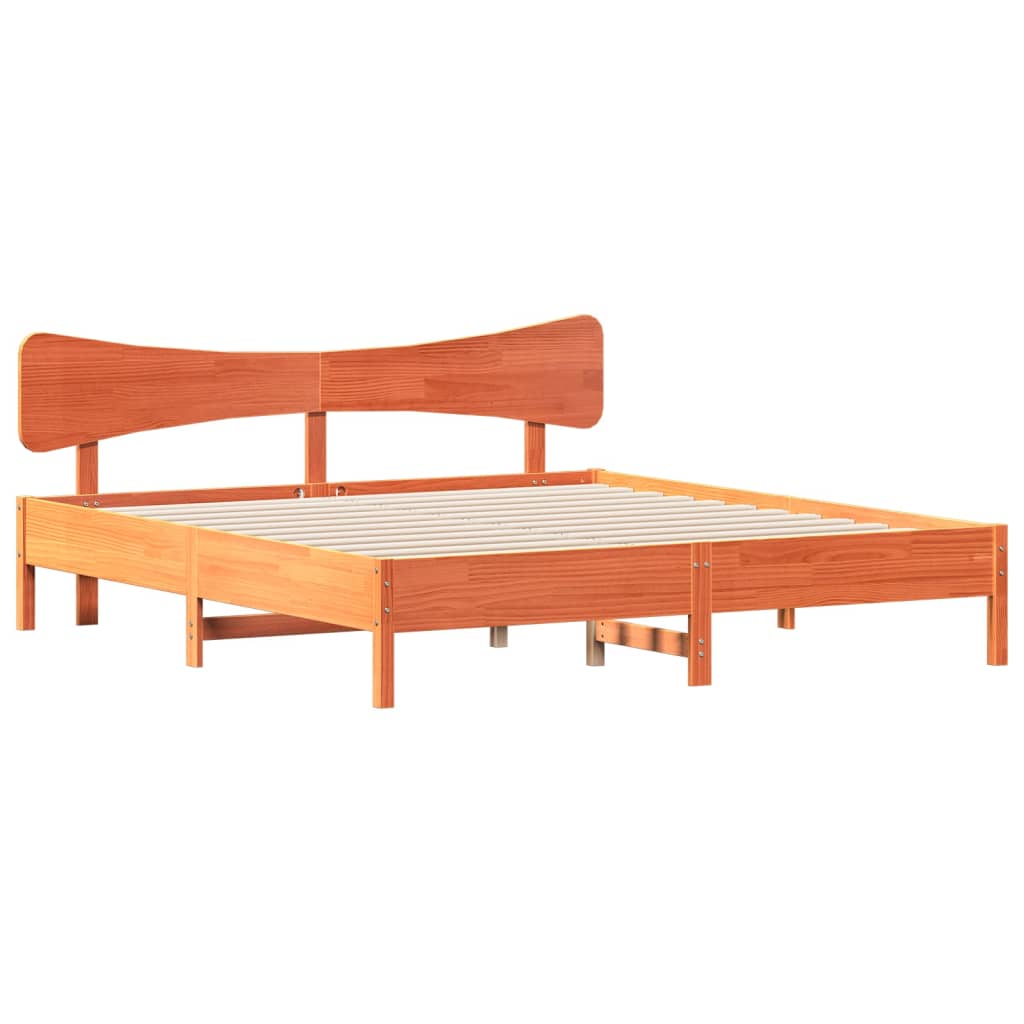 Solid Pine Wood Bed Frame, Wax Brown, 200x200 cm, No Mattress