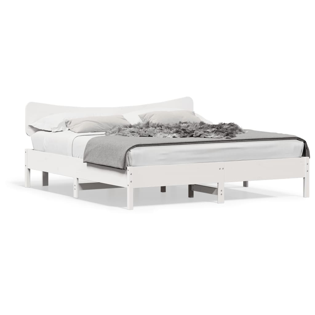 Solid Pine Wood Bed Frame 160x200 cm - White Finish, No Mattress
