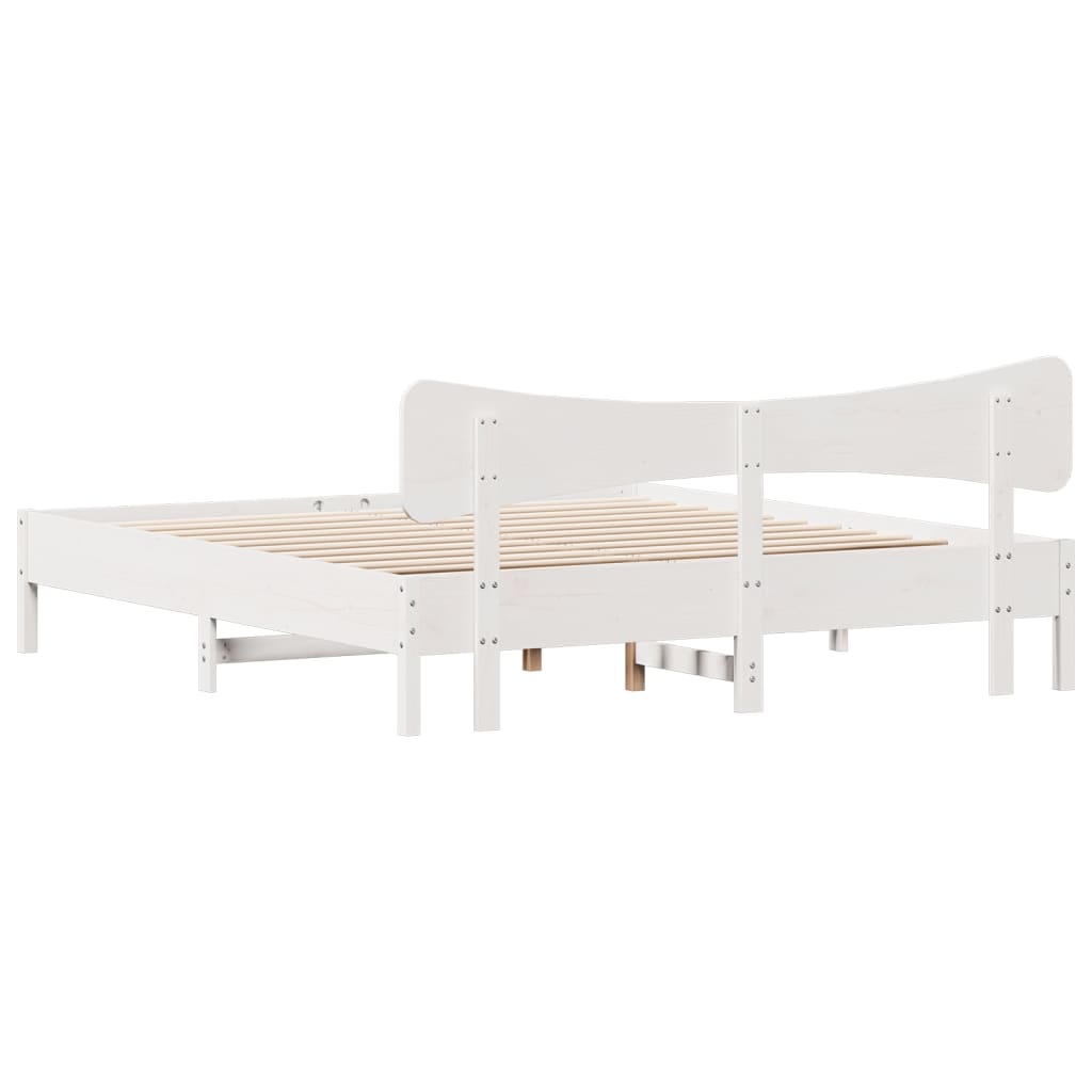 Solid Pine Wood Bed Frame 160x200 cm - White Finish, No Mattress