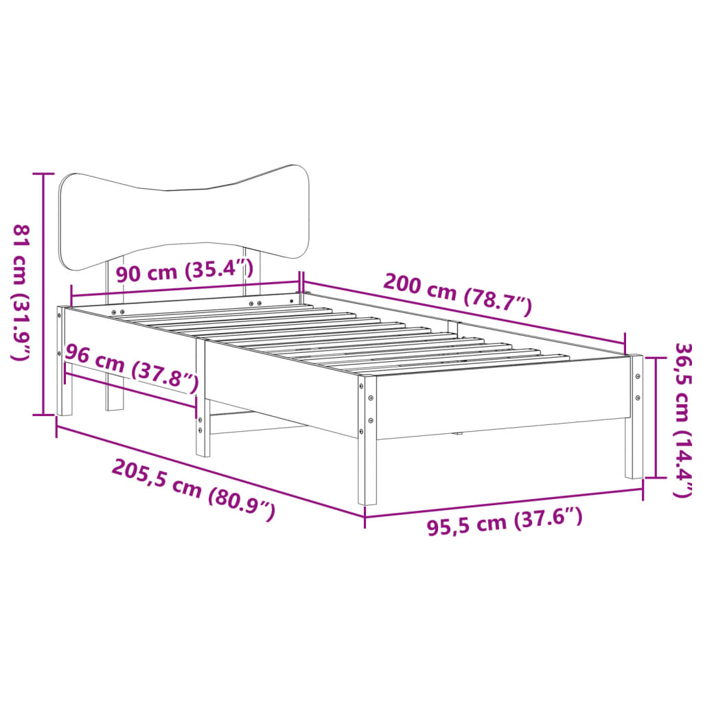 Solid Wood Pine Bed Frame, Wax Brown 90x200 cm - No Mattress Included