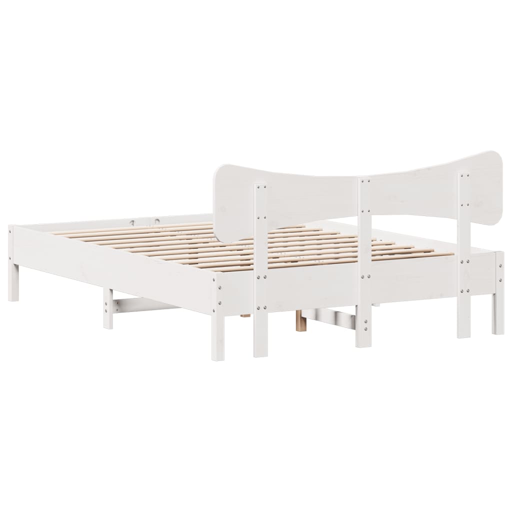 Solid Pine Bed Frame 140x190 cm - White, Sturdy & Stylish