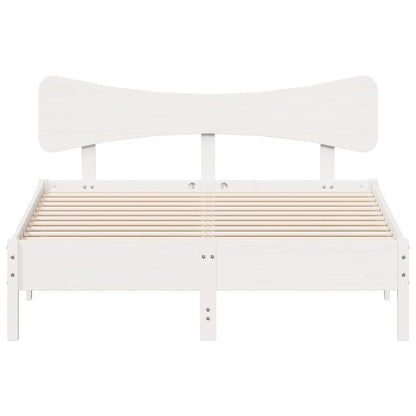 White Solid Pine Bed Frame 135x190 cm - Double Size Without Mattress