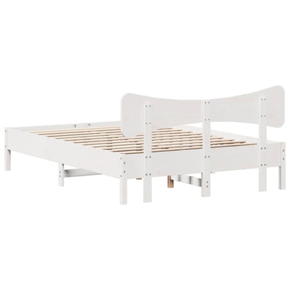 White Solid Pine Bed Frame 135x190 cm - Double Size Without Mattress