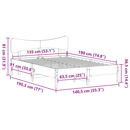 White Solid Pine Bed Frame 135x190 cm - Double Size Without Mattress