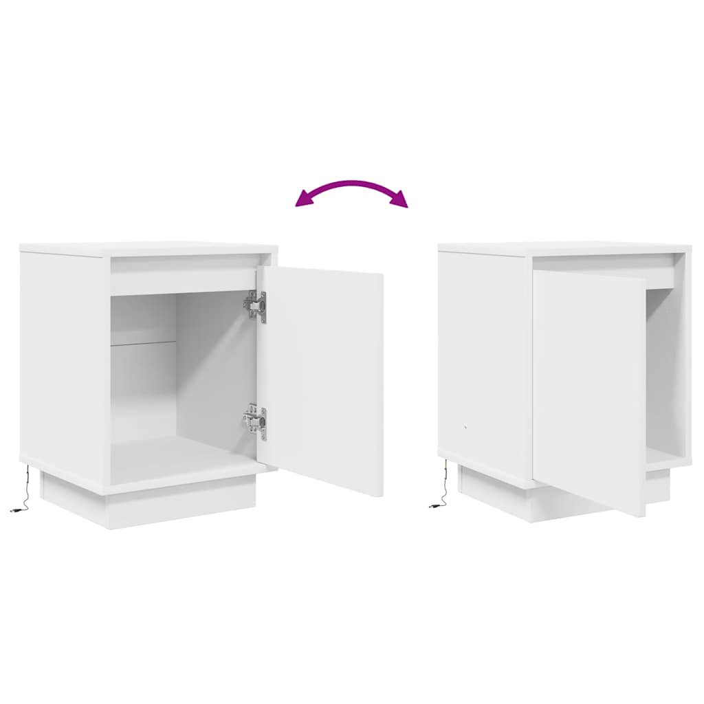 Bedside Cabinet with LED Lights White 38x34x50 cm