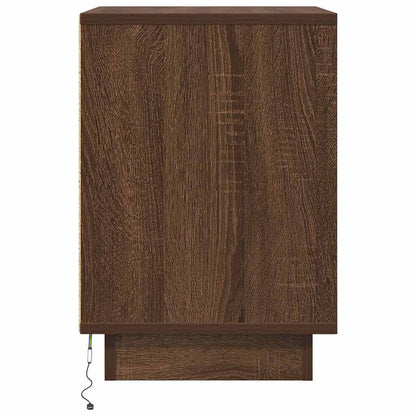 Bedside Cabinet with LED Lights Brown Oak 38x34x50 cm