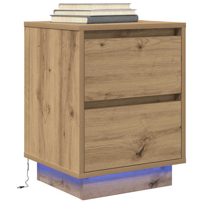 Bedside Cabinets with LED Lights 2 pcs Artisan Oak 38x34x50 cm